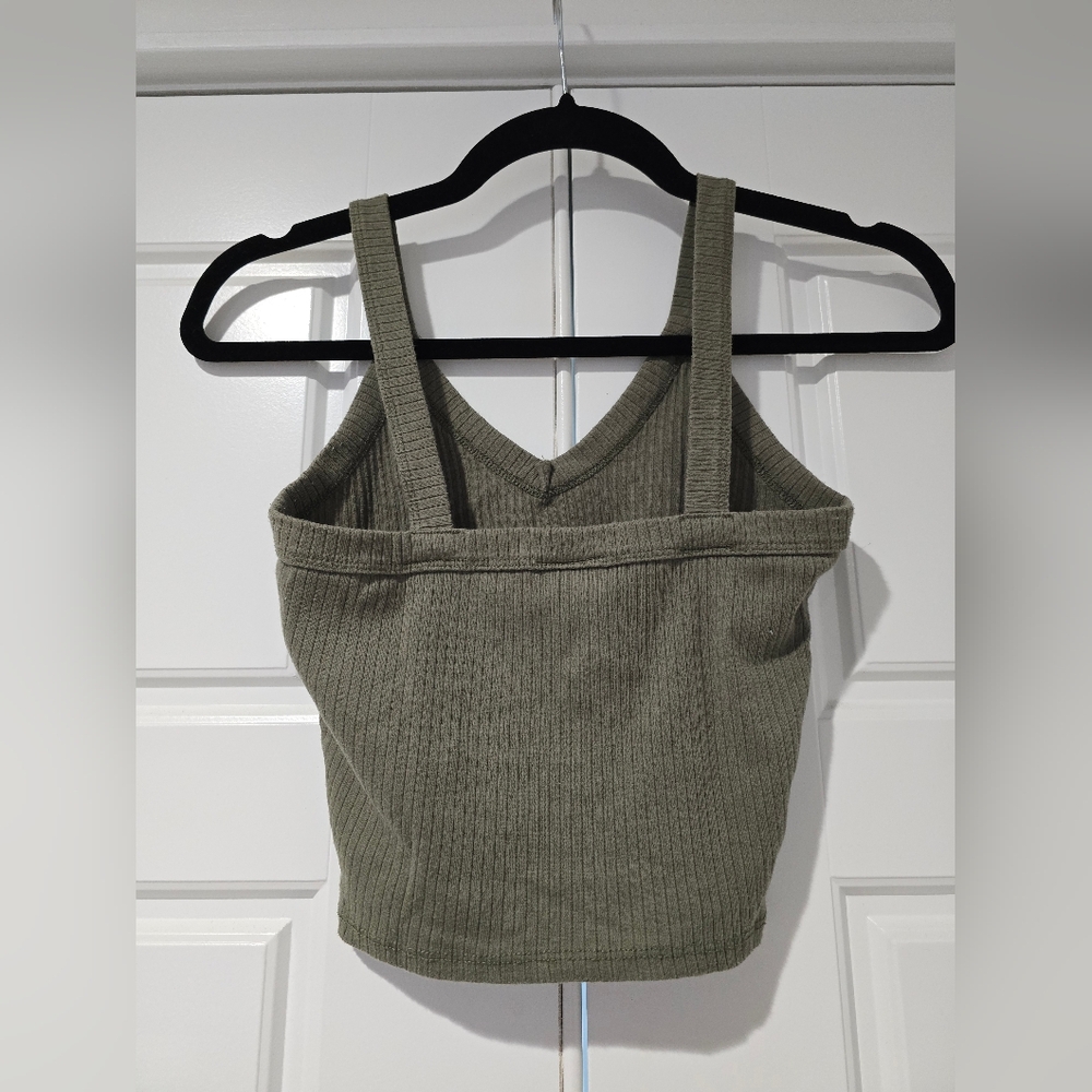 Olive Ribbed V-Neck Crop Tank — Small - Picture 2 of 2
